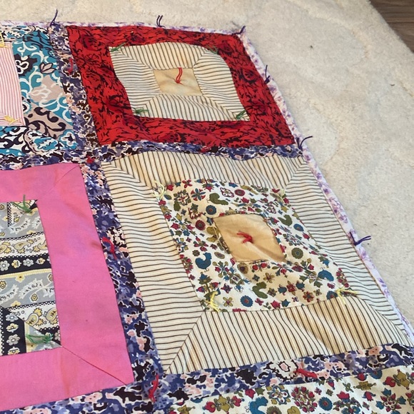 Handmade Vintage Square Tie Quilt 53 x 35 Inches - Picture 14 of 15